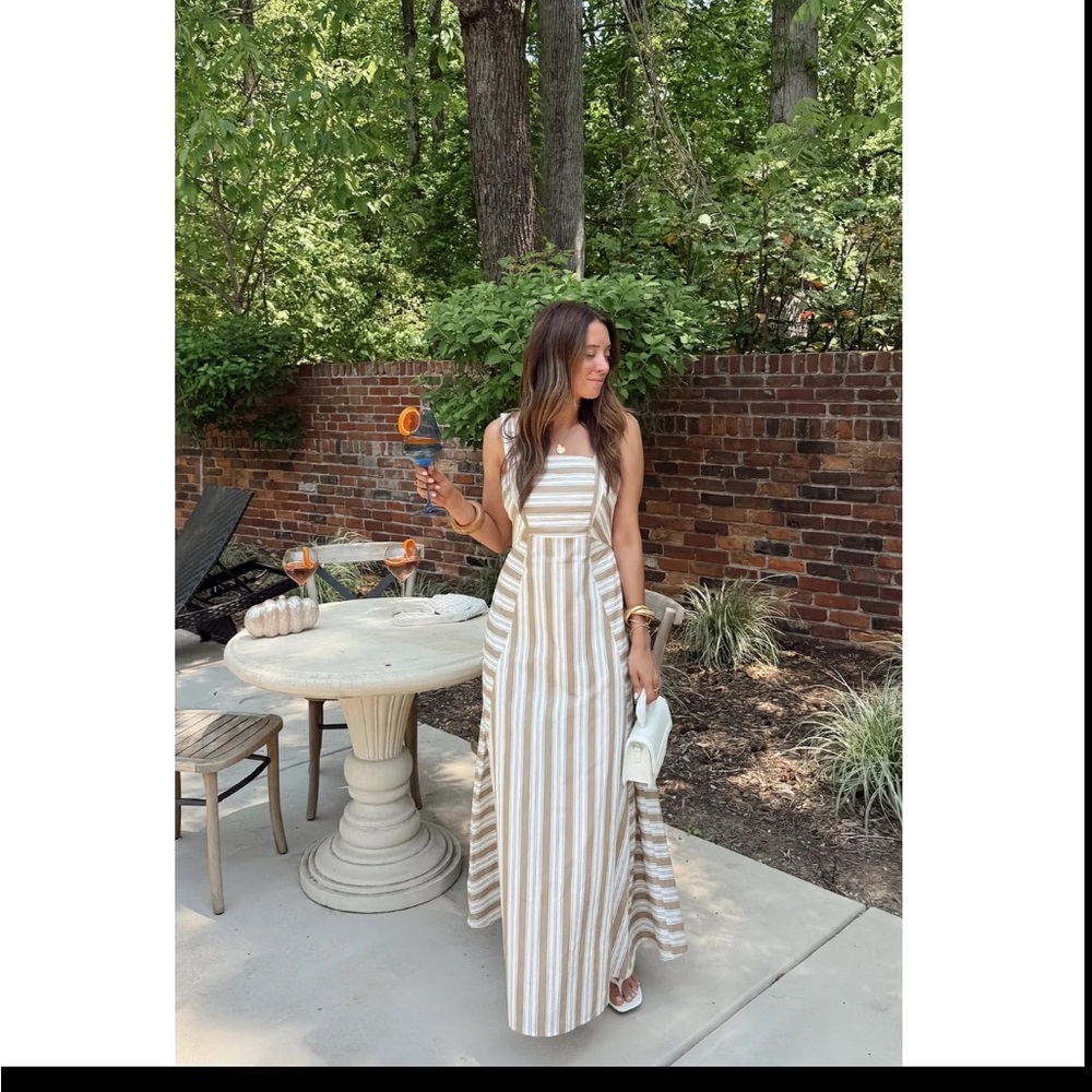vestique Cream and White Striped Maxi Dress